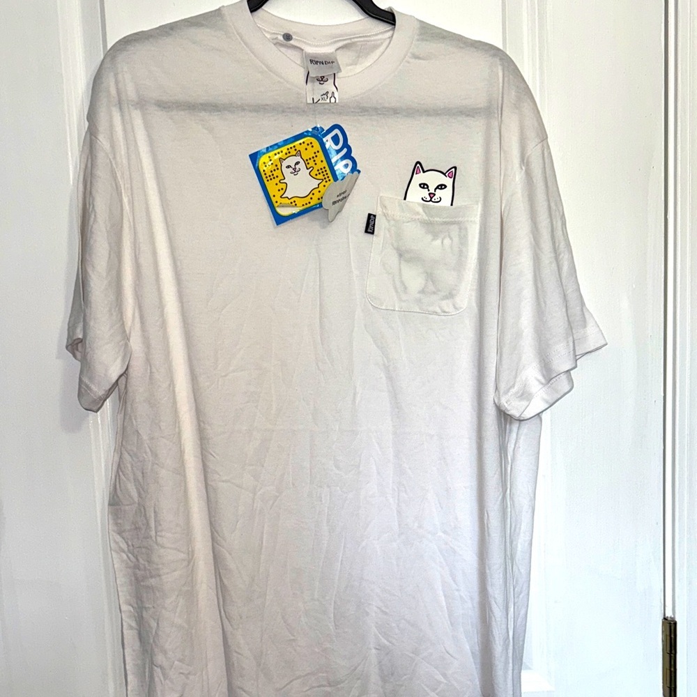 Ripndip White Tee with Cat Design